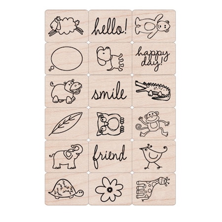 Hero Arts Ink n Stamp Happy Animals Stamps, 18 Pieces LP136